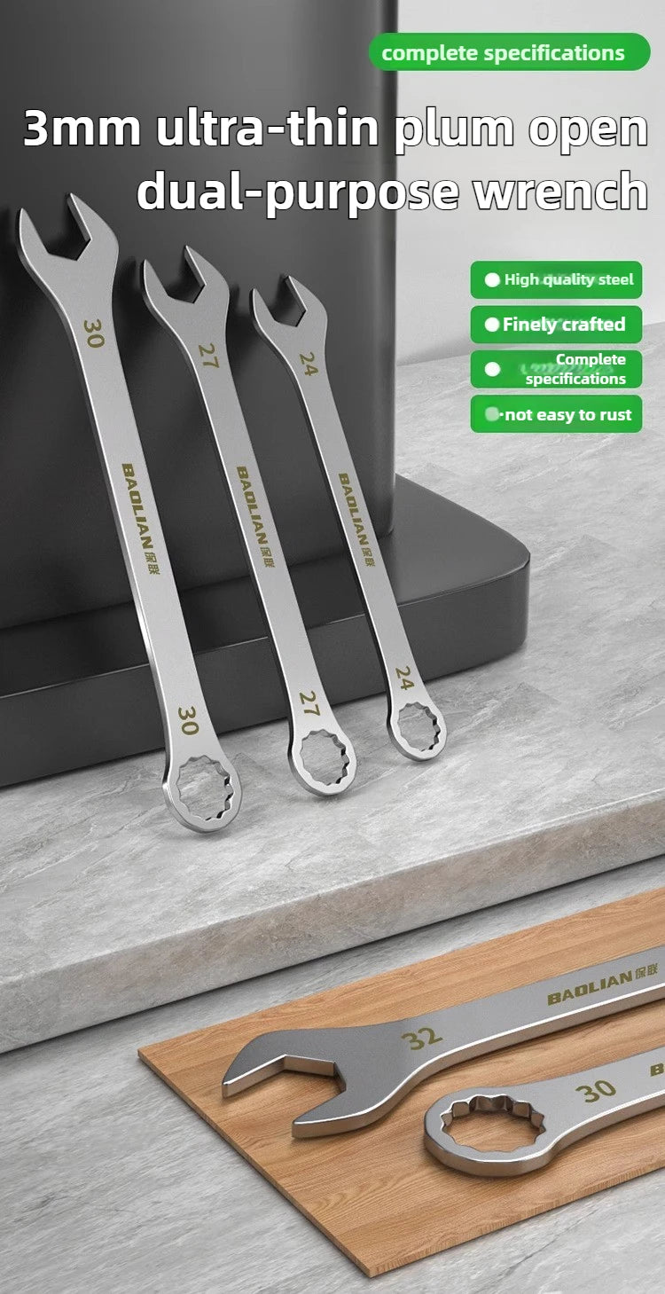 Ultra-thin Wrench Large Open-end Wrench Plum Dual-purpose Wrench Wholesale 4-27MM Cross-border Thin Section Dual-purpose
