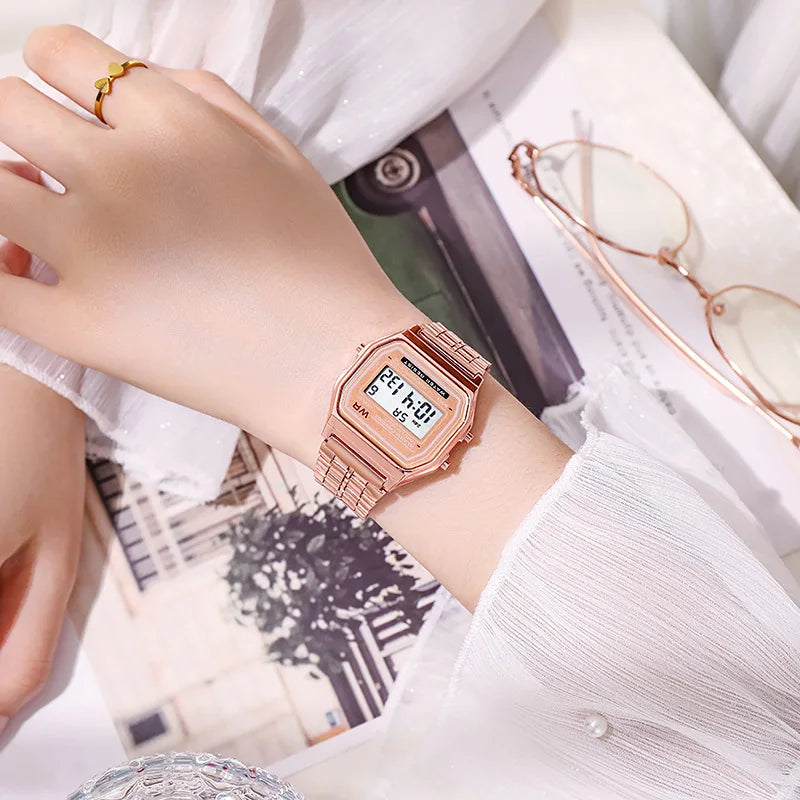 Sports Rose Gold Children Watches for Women Electronic Digital Display Retro Style Alarm Clock Men's Relogio Masculin Reloj