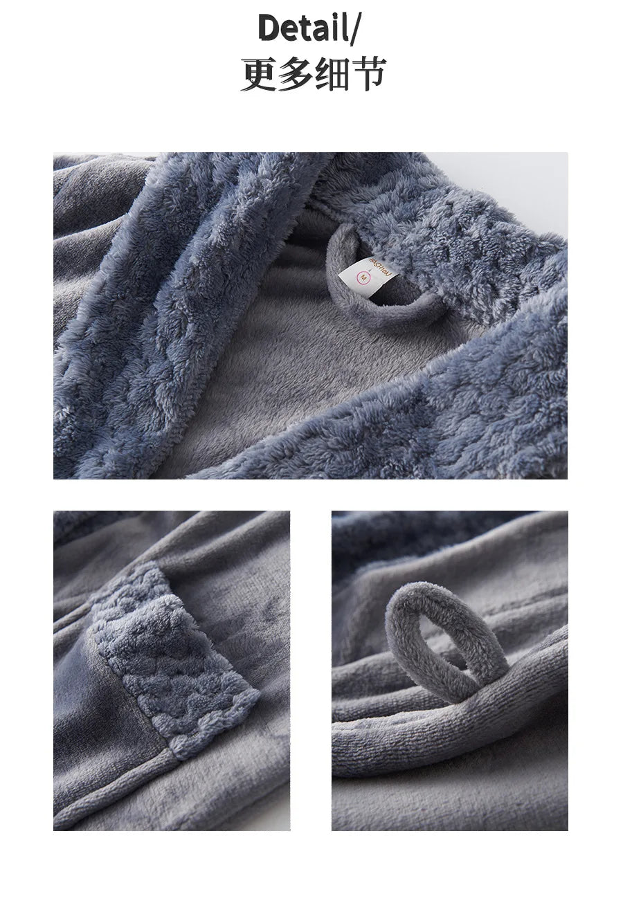 Couples Flannel Robe, Long Warm Fleece Bathrobe for Men and Women