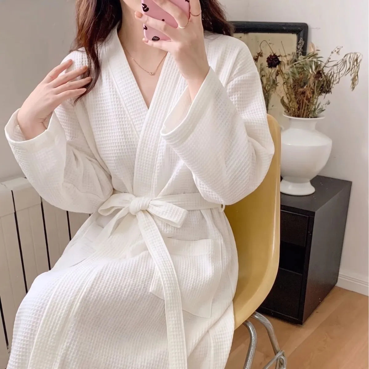 Women's Long Sleeve Mid-Length Robe, Soft Loungewear