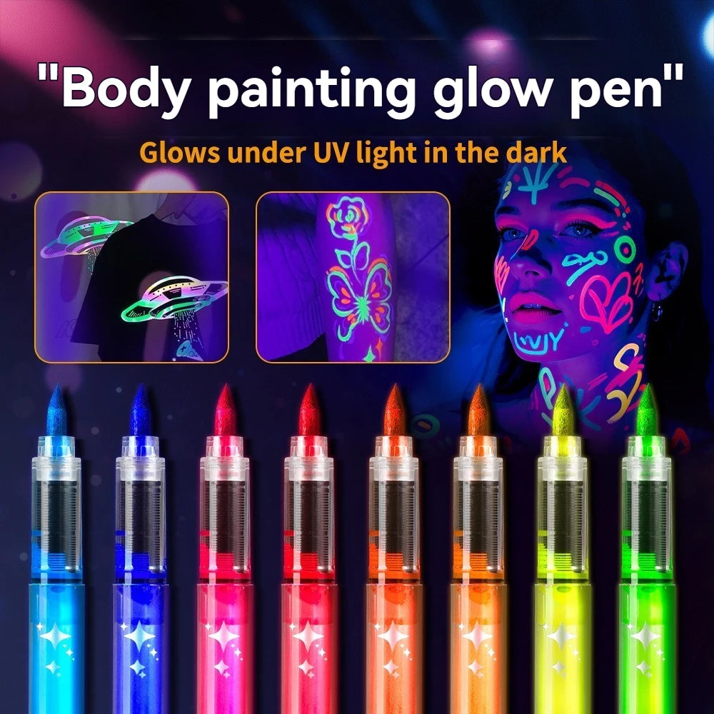 8 Colors/set Neon UV Fluorescent Acrylic Paint Pens, Paint Markers, Glow in The Dark Bright DIY Luminous Marker Pen Art Supplies