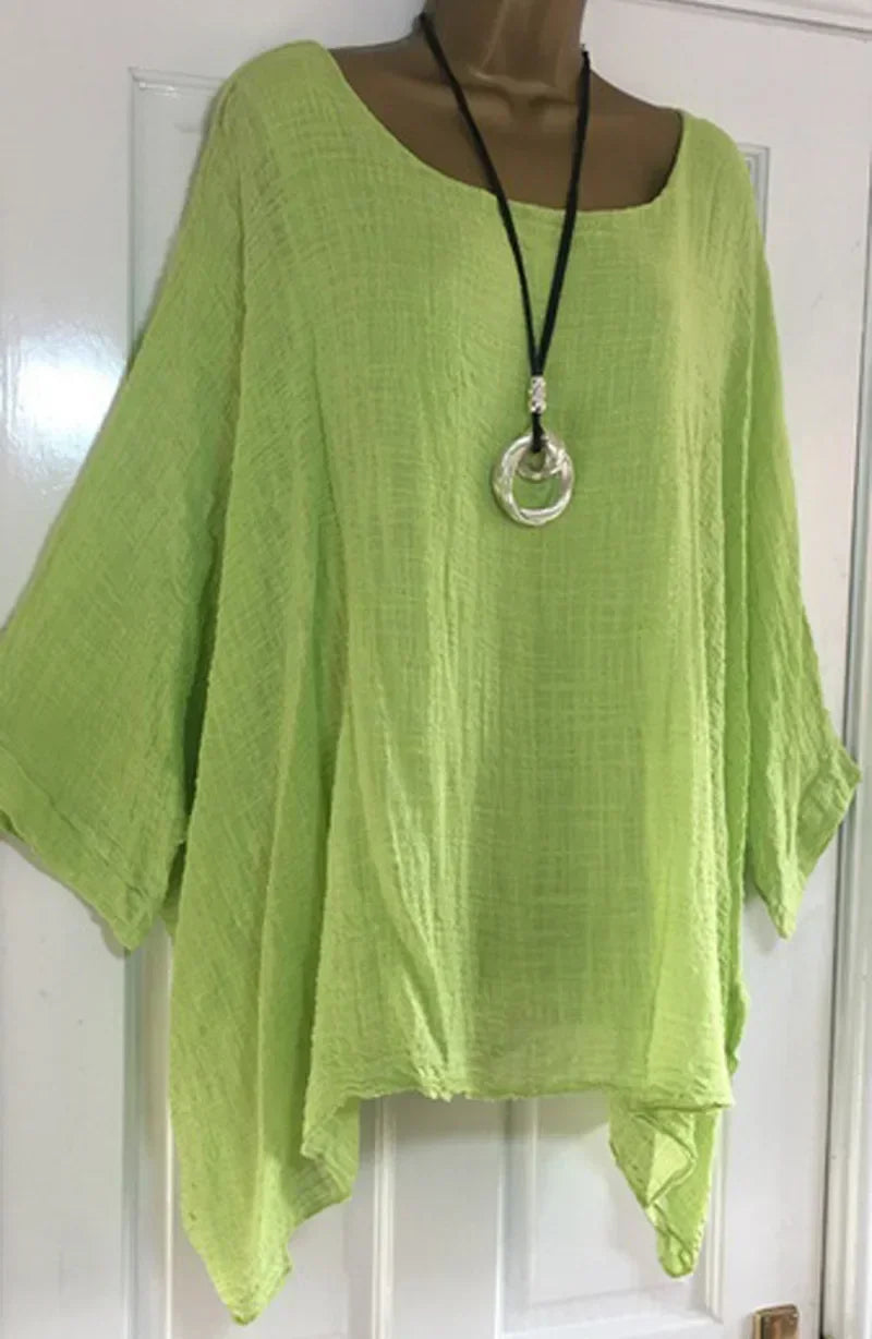 Women's Plus-Size Linen T-Shirt — Loose Batwing Long-Sleeve Top (to 5XL)
