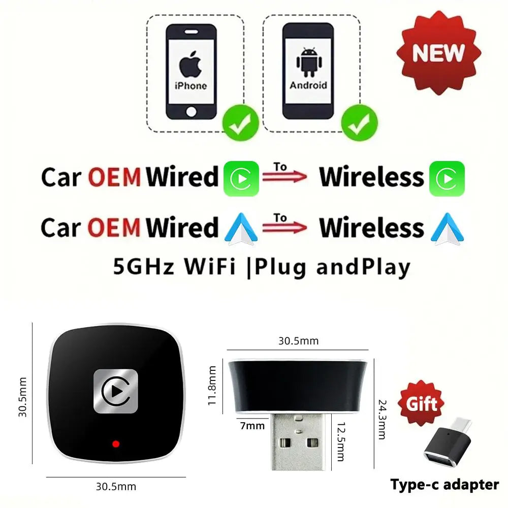 2-in-1 Wireless CarPlay & Android Auto Box Adapter