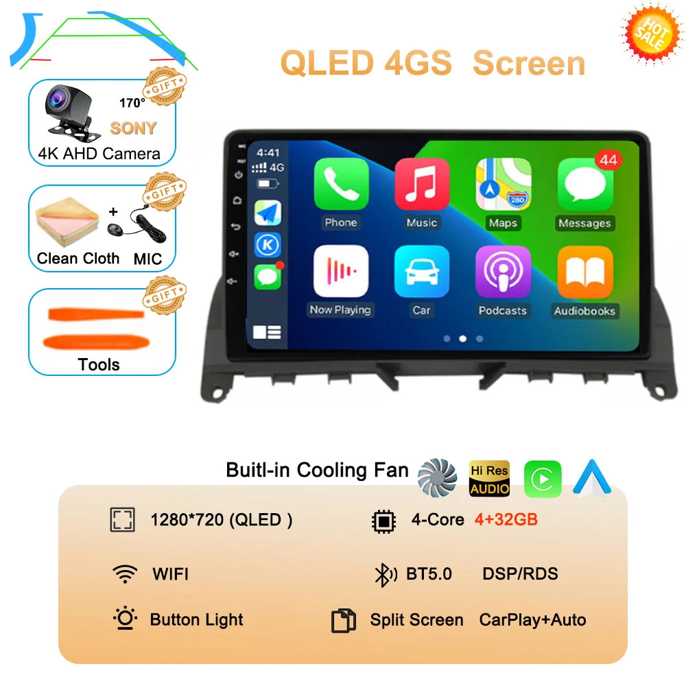 Car Stereo with Apple CarPlay & Android Auto, Compatible with Mercedes-Benz C-Class W204 S204 (C180 C220)