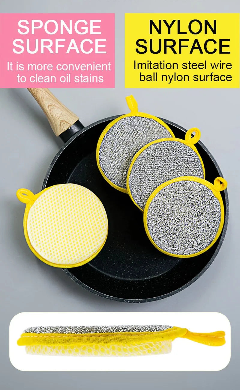 Kitchen Double-Sided Dishwashing Sponge Reusable Brushing Pots Wipes Pans Cleaning Cloth Home Grease Removal Dishwashing Cloth