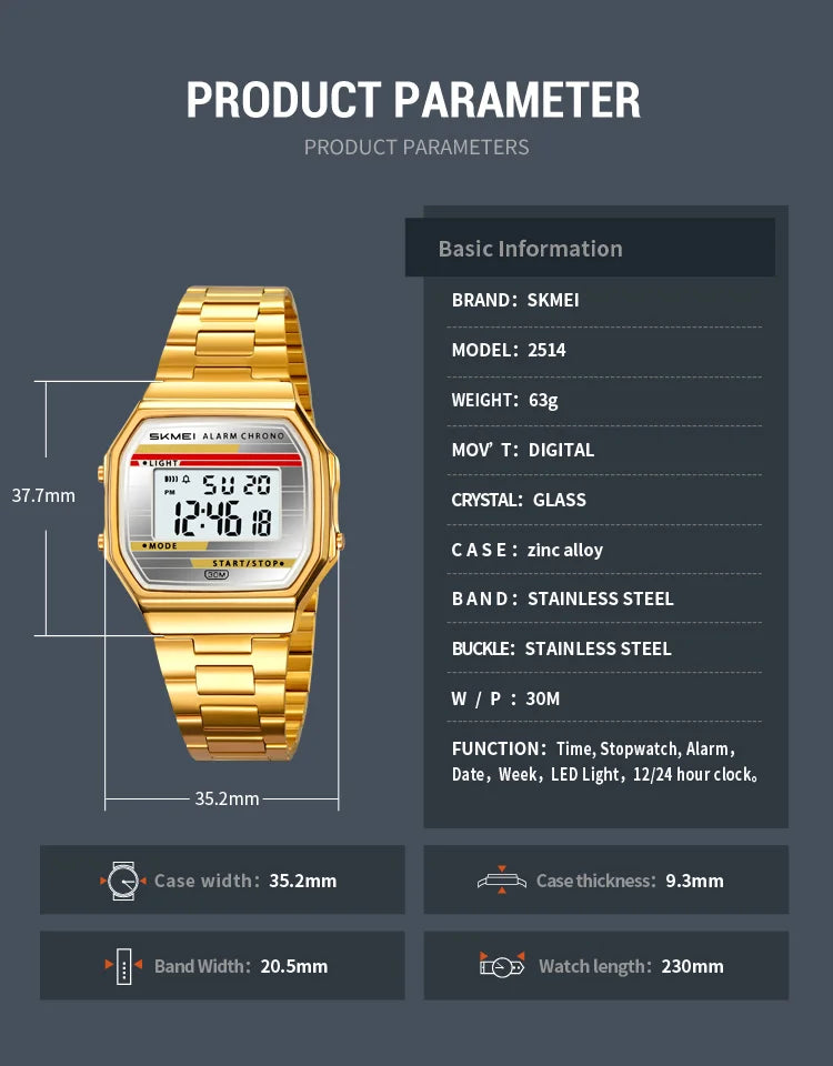 SKMEI 2514 Fashion Men's Electronic Watch Luminous Multifunction Clock Waterproof Calendar Alarm Clock Student Digital Watches