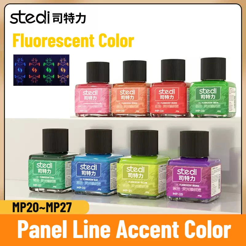 Stedi MP-20~MP-29 Fluorescent Panel Line Acrylic Paint 40g for Model Building Fluorescent Ink Panel Line Accent Color Assembly