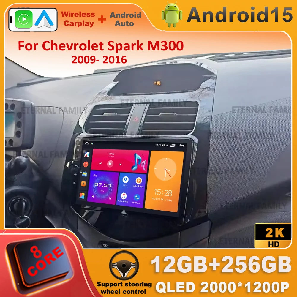 Android 15 For Chevrolet Spark M300 2009-2016 Car Radio Multimedia Video Player Navigation GPS wireless android Carplay 4G WIFI