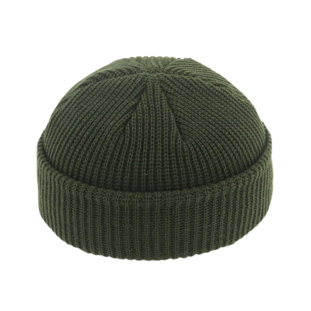 Retro Sailor Knit Beanie - Short Roll-Up Cuff Skull Cap, Unisex - photo 15