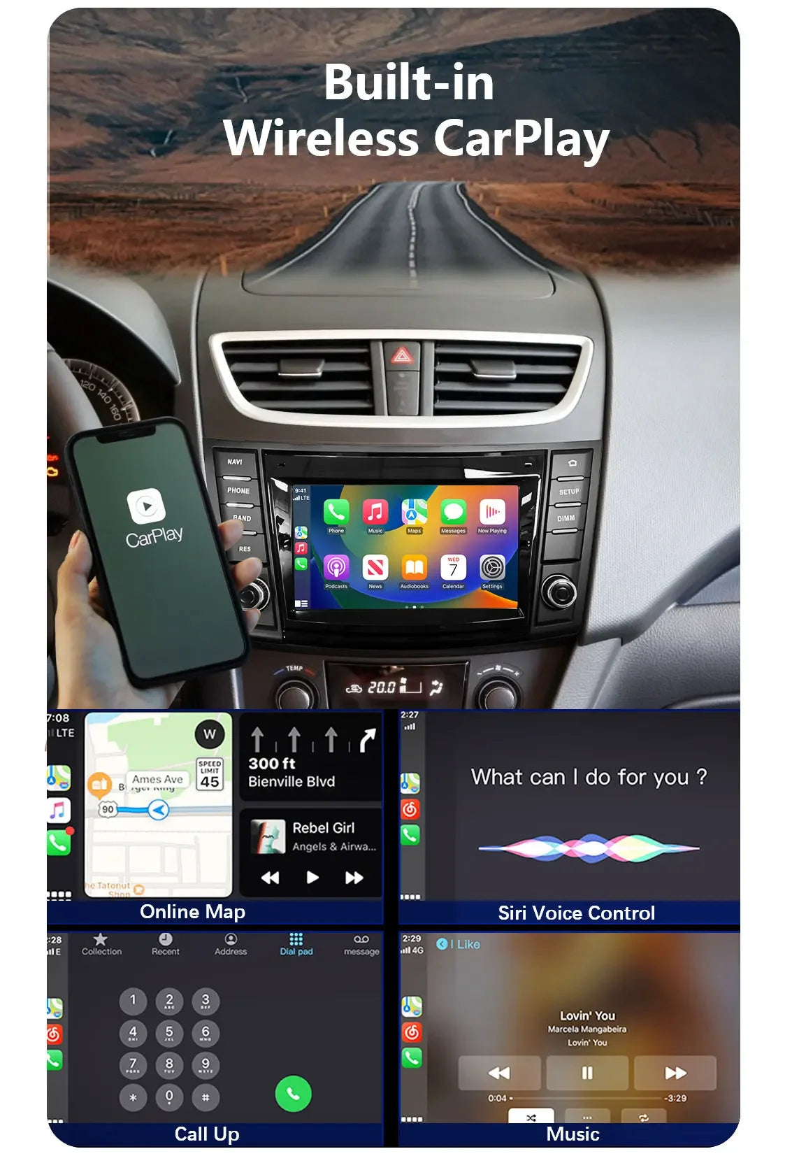 Android Car Stereo for Suzuki Swift 4 (2011–2016) — Wireless CarPlay, Android Auto, GPS, 4G, WiFi