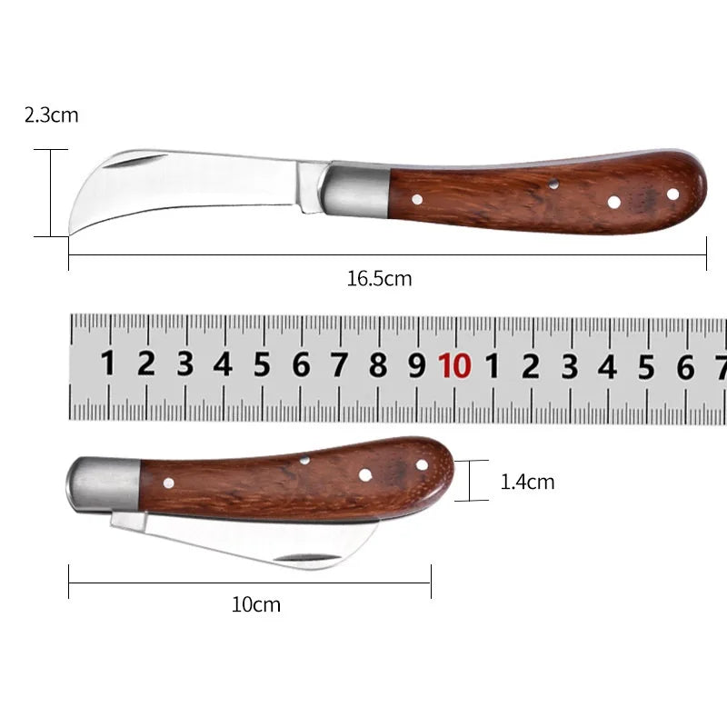 Folding Grafting Knife Grafting Tools Grafting Pruning Knife Professional Garden Fruit Tree Grafting Cutter Wooden Handle Knife