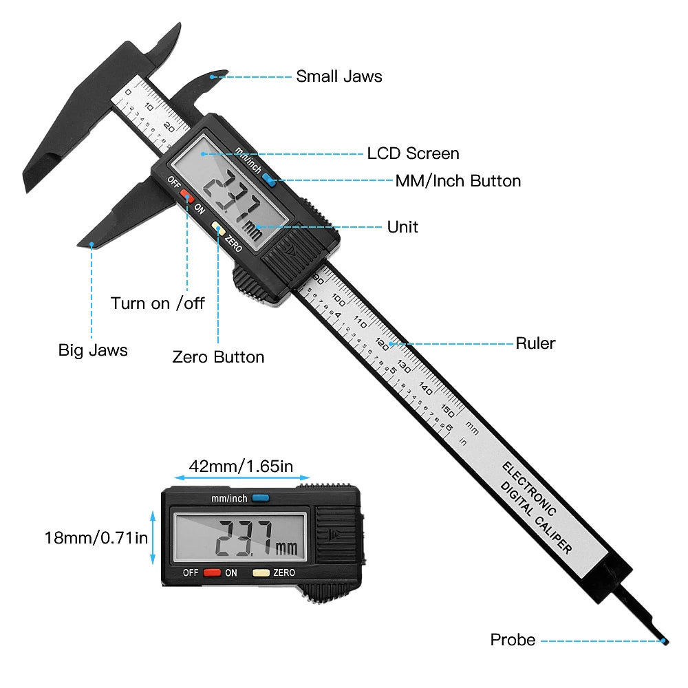 150mm Electronic Digital Caliper 100mm  0.1mm Measuring Tool Vernier Micrometer Measuring Tool Depth Gauge Instrument Pachometer