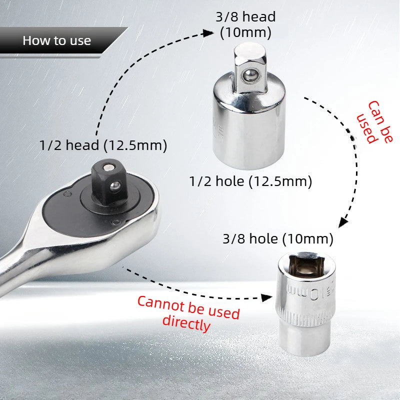 Sockets Set 1/4 Adapter 3/8 Adapter At 1/2 Tools For Mechanic 6pcs Ratchet Wrench Stainless Steel Converter Sleeve Head