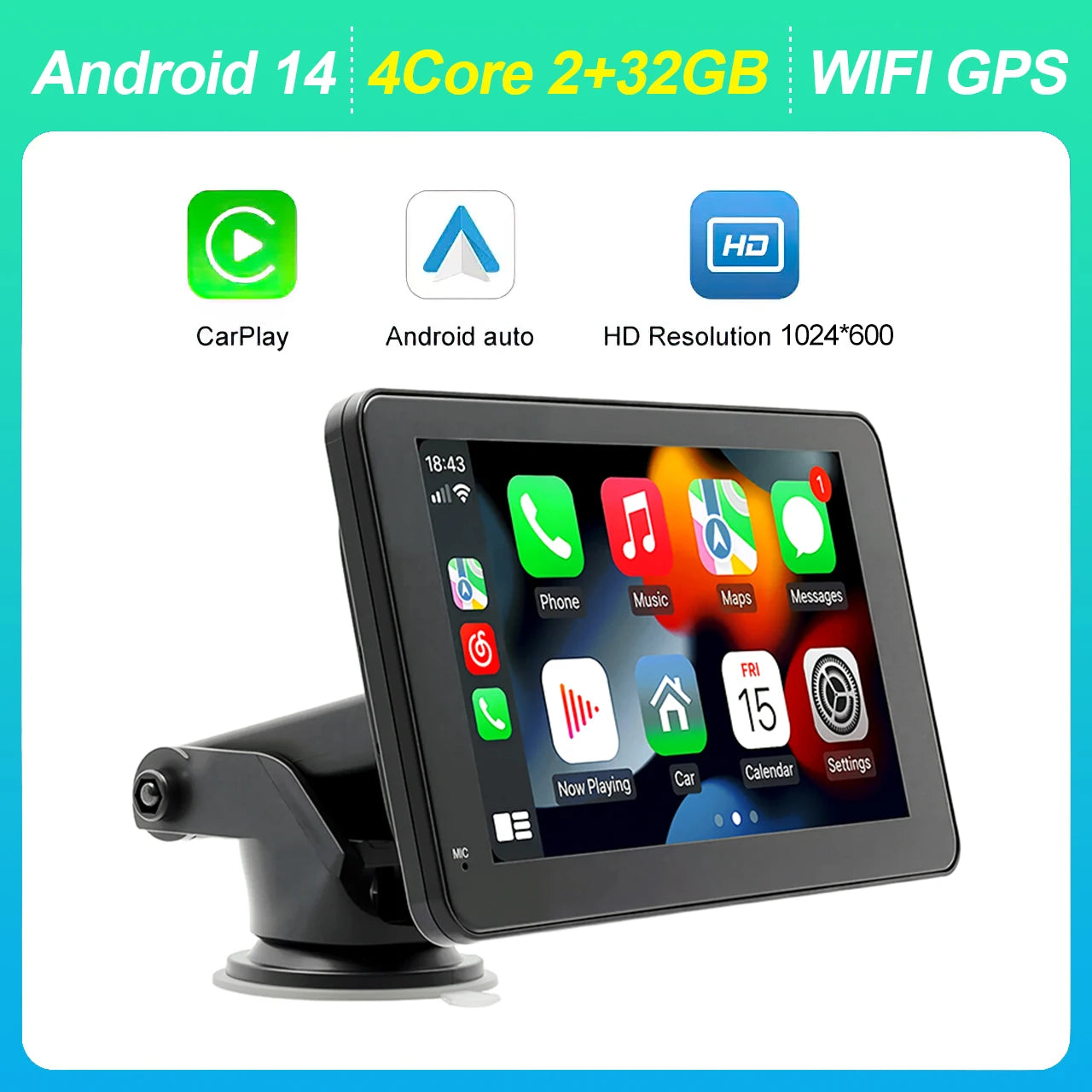 7" Universal Car Stereo with Apple CarPlay & Android Auto (with Rear Camera)