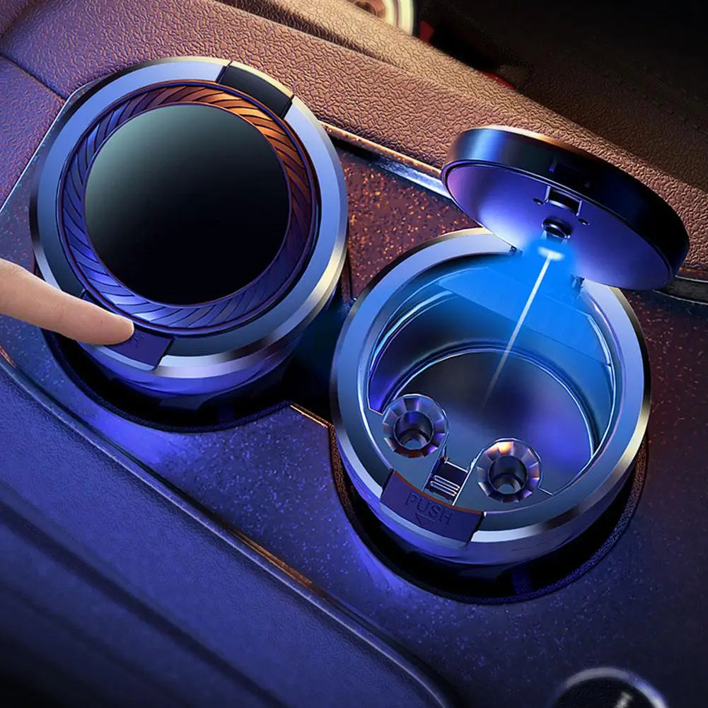 Portable Car Ashtray with LED Light Metal Liner Auto Ash Tray Large Capacity One-Click Open Interior Accessories