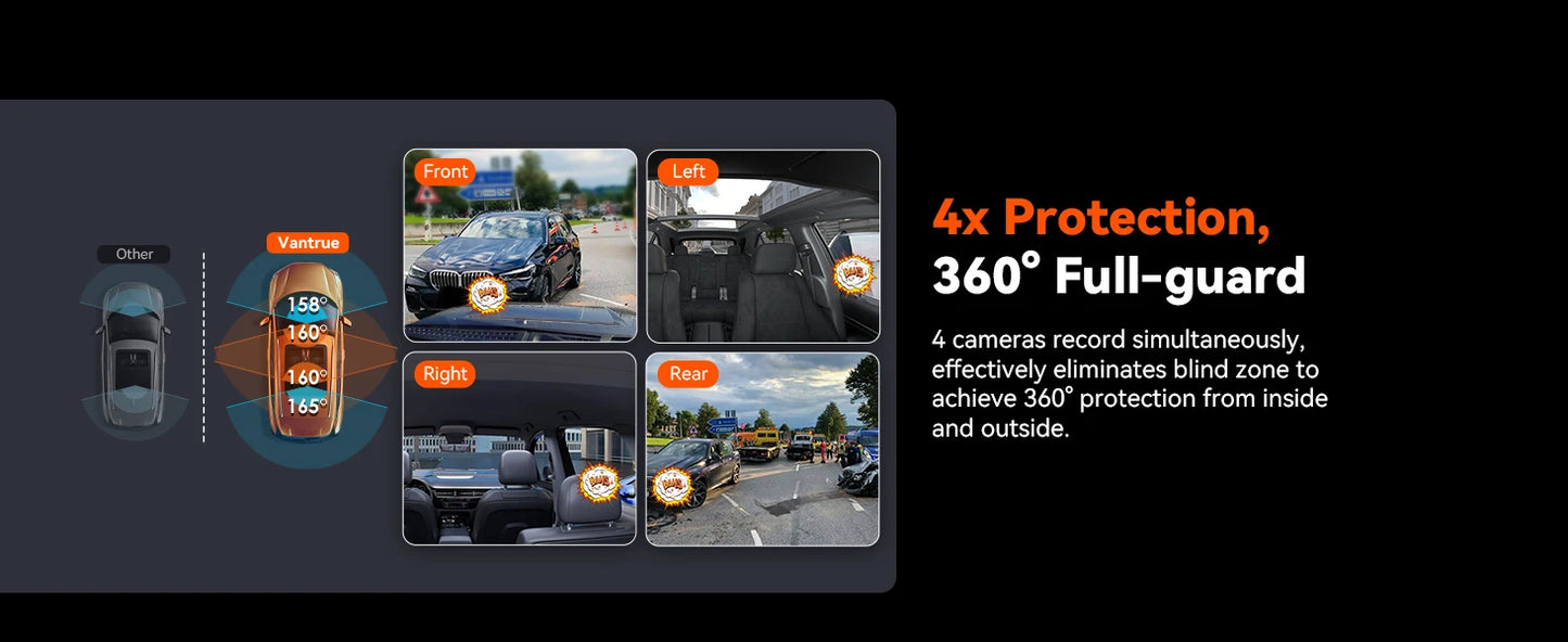 Vantrue N5 DashCam 4 Channel WiFi 360° All Sides  STARVIS 2 IR Night Vision Voice Control GPS Car Dash Cam Support 512GB Max
