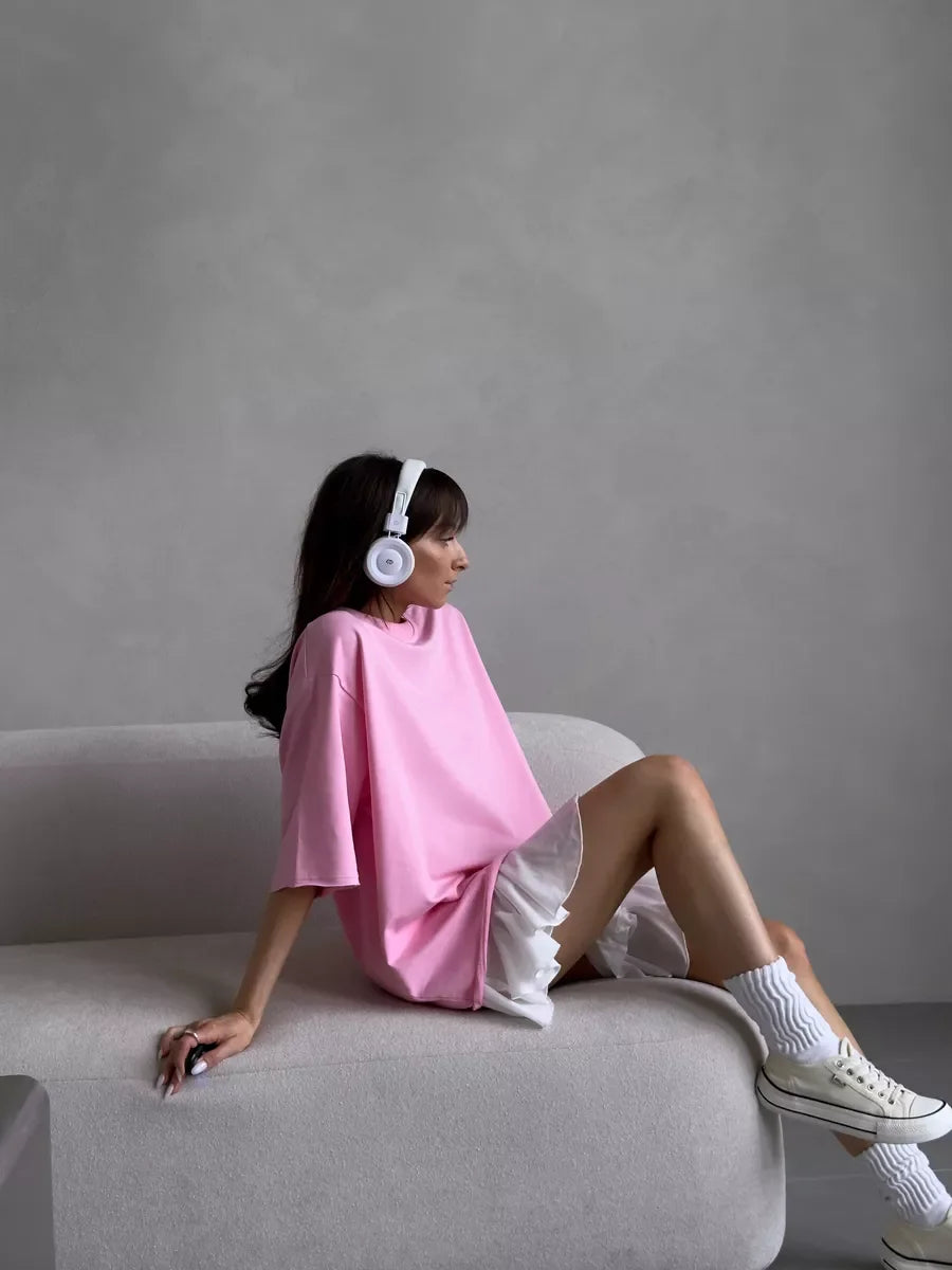 Hirsionsan Summer Casual Oversized T-shirts Women 100% Cotton Pink Loose Tees 2026 New Cusual Solid O Neck Female Aesthetic Tops