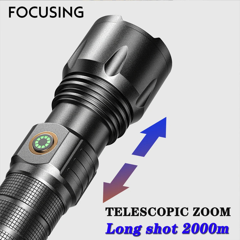 USB Rechargeable 30W High Power LED Flashlight Waterproof 5 Modes Tactical Torch Super Long Shot for Outdoor Camping