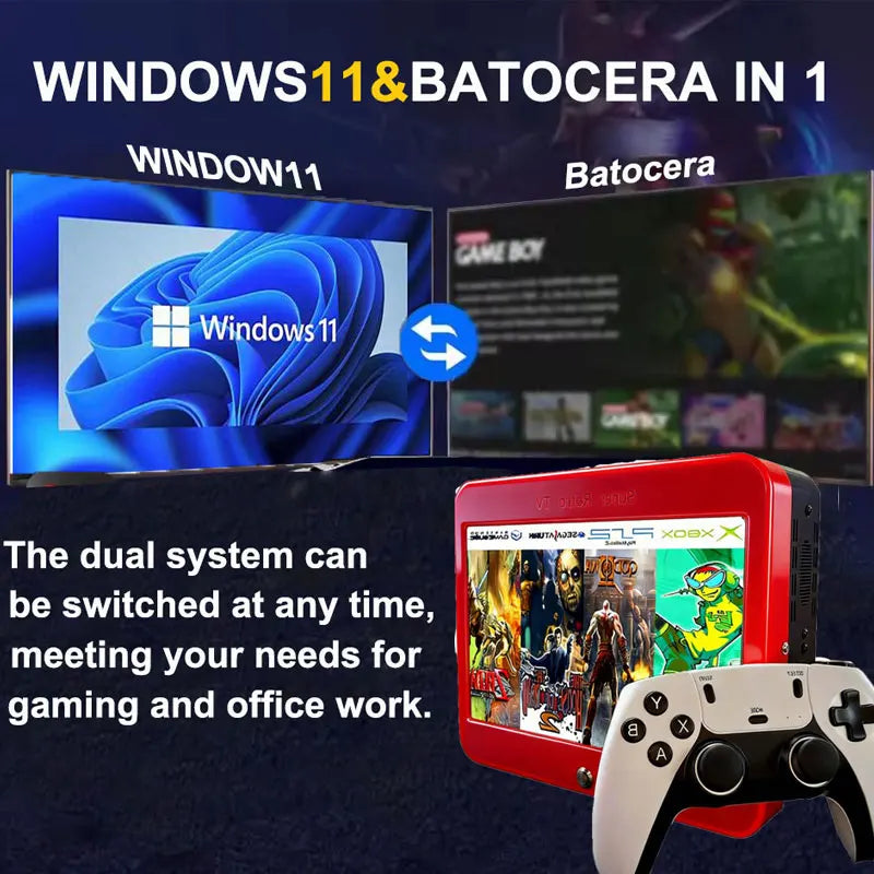 T1 Portable Game Console — 10-inch HD Screen, 60+ Emulators, 2 to 4 Players, Wireless Controller
