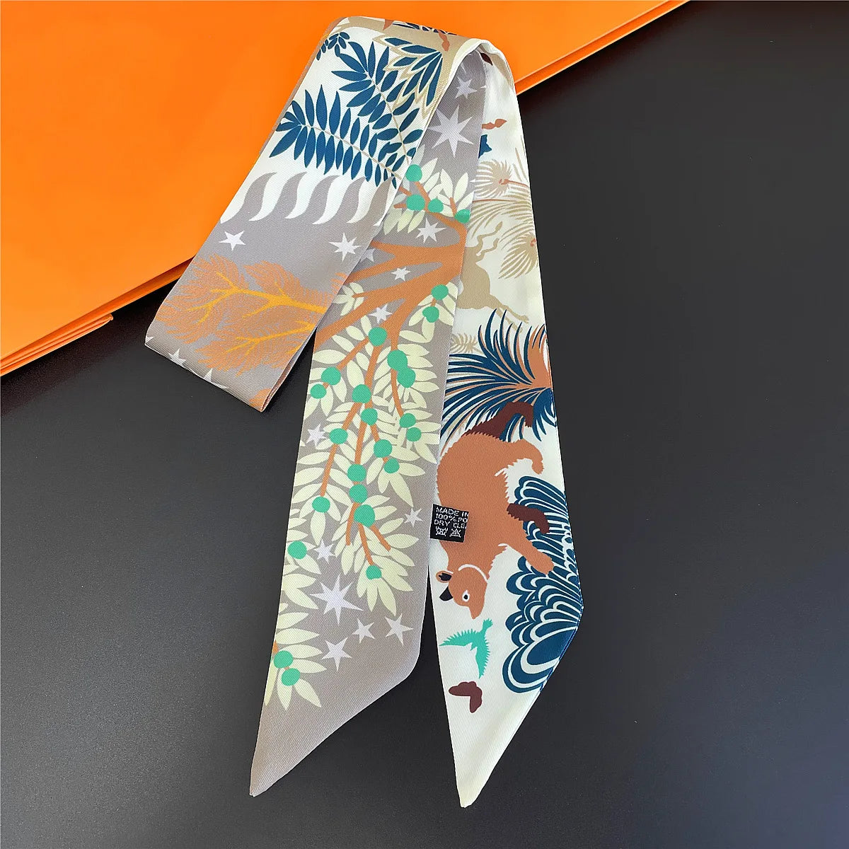 Women's Long Skinny Ribbon Scarf - Printed Hair Tie & Bag Band - photo 21