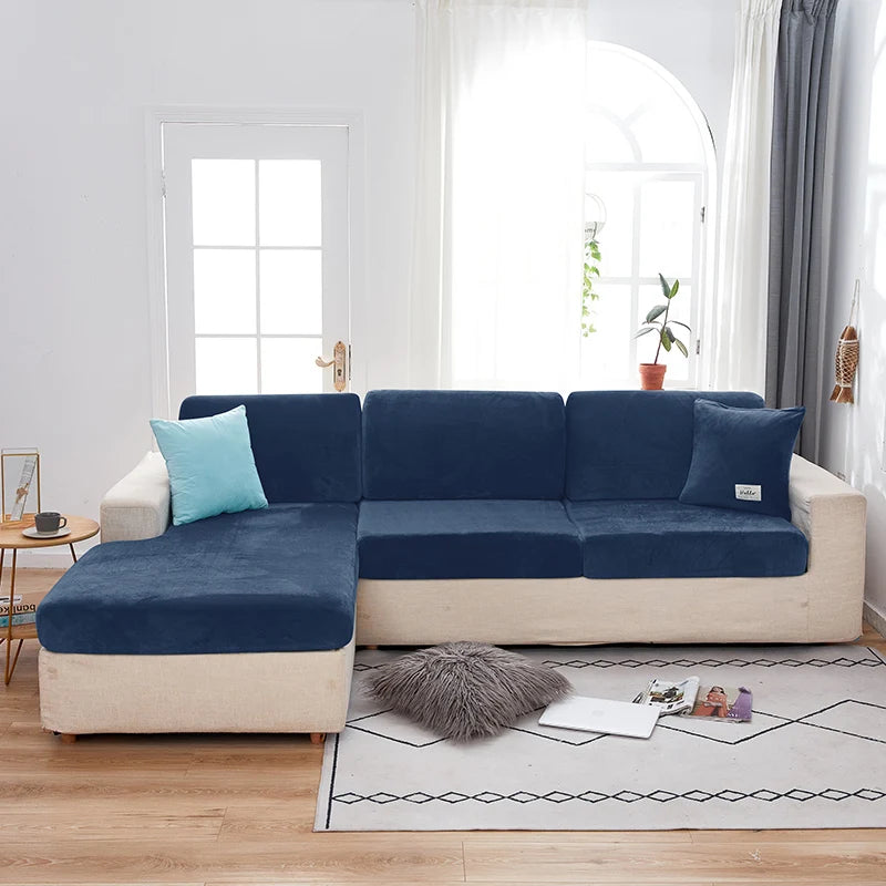 Velvet Sofa Covers for Living Room Elastic Plush Sofa Seat Cushion Cover Soft Couch Slipcover Furniture Protector for Home