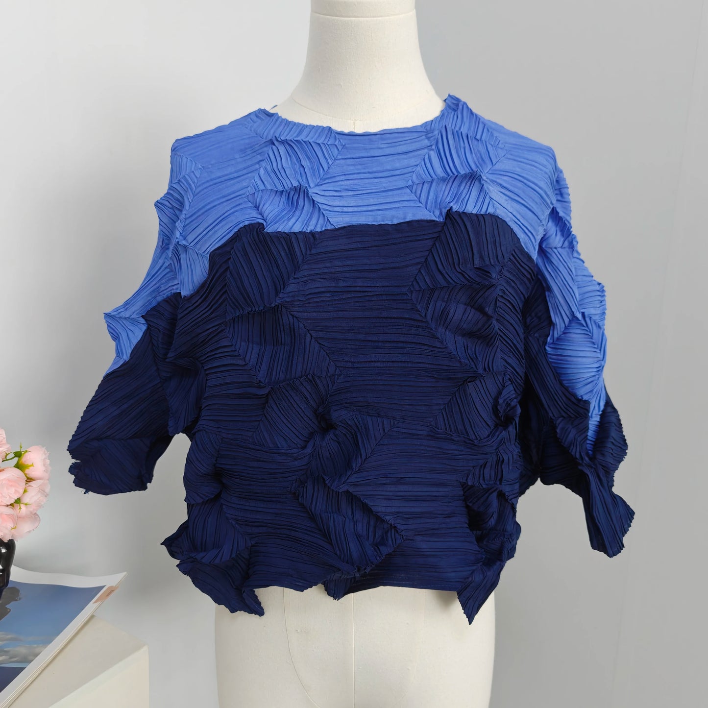 Miyake-Style Pleated T-Shirt - Women's Loose Round-Neck Summer Top