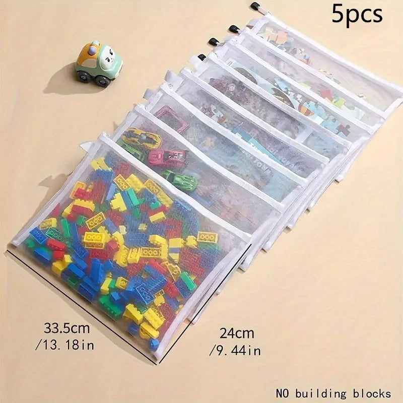 5pcs Waterproof Mesh Zipper Pouch  Toy Storage Document Folder Stationery Storage Bag Cosmetic Bag School Office Storage Bag