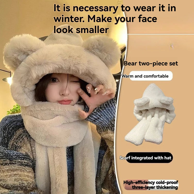 3-in-1 Bear Ear Hat, Scarf and Gloves Set, Plush