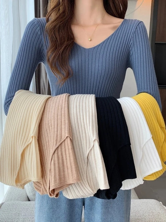 Women's V-neck knit sweater, slim pullover — view 1 of 20