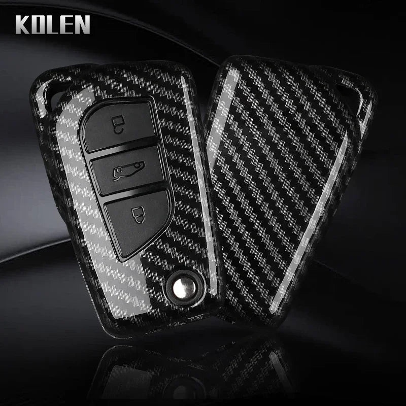 For Toyota Camry RAV4 Forturner Hilux Auris Corolla Avensis Verso Yaris Aygo Scion TC ABS Carbon Fiber Style Car Key Case Cover