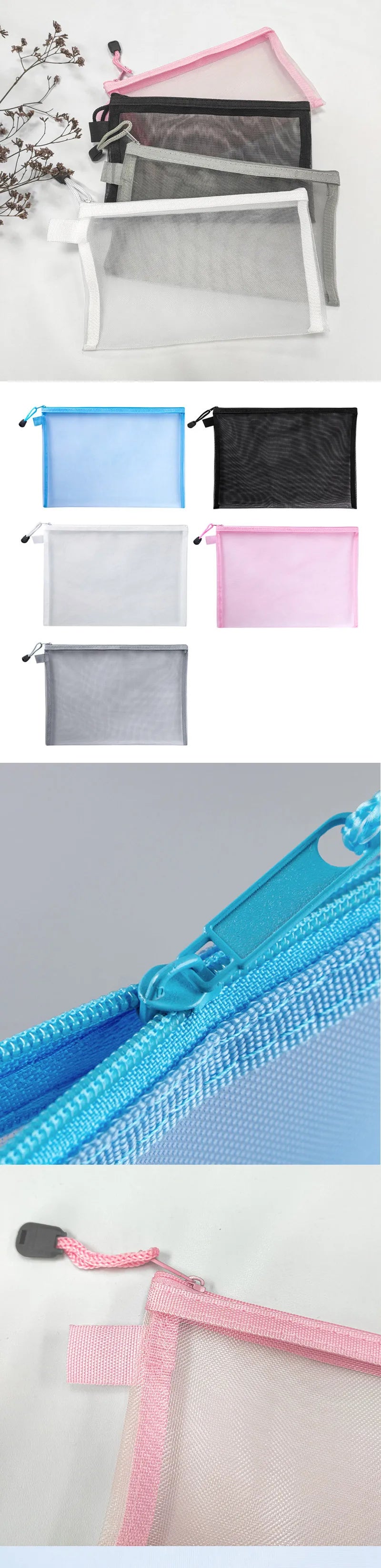 Nylon Mesh File Bag A4 A5 A6 Transparent Zipper Test Paper Information Bag Office Student Pen Bag Subject Bag Puzzle Storage Bag