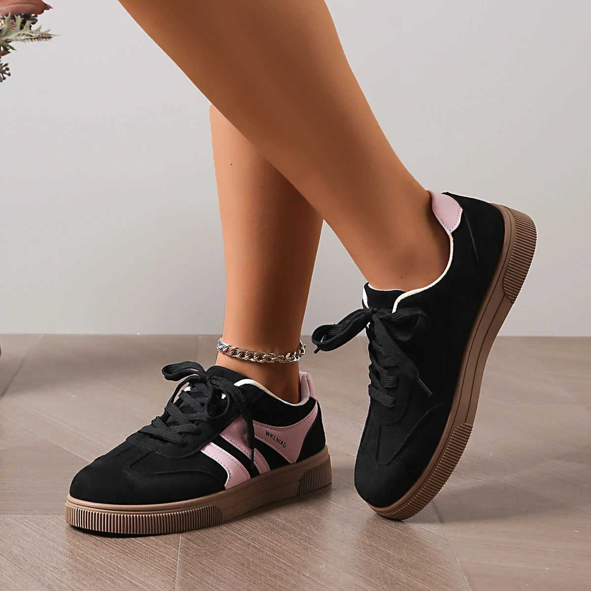 Suede Thick-Sole Trainers for Women — Non-Slip Breathable Lace-Up Walking Shoes