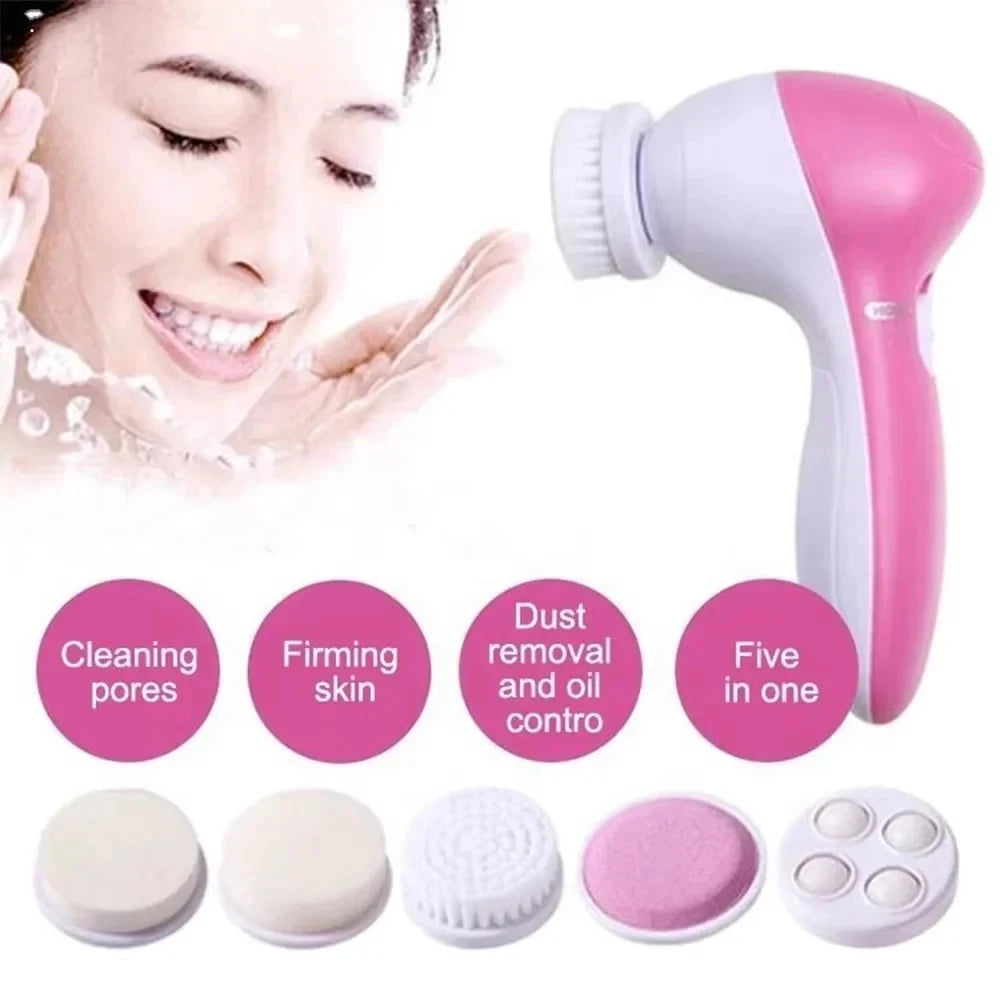 5-in-1 Electric Facial Cleansing Brush Set Multi-functional Skin Care Massage Tool Face Exfoliator Blackhead Remover Deep Cleans