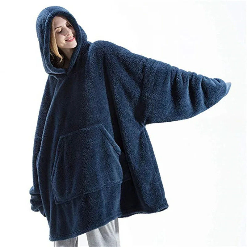 Women's Double-Sided Fleece Hoodie Blanket, Oversized