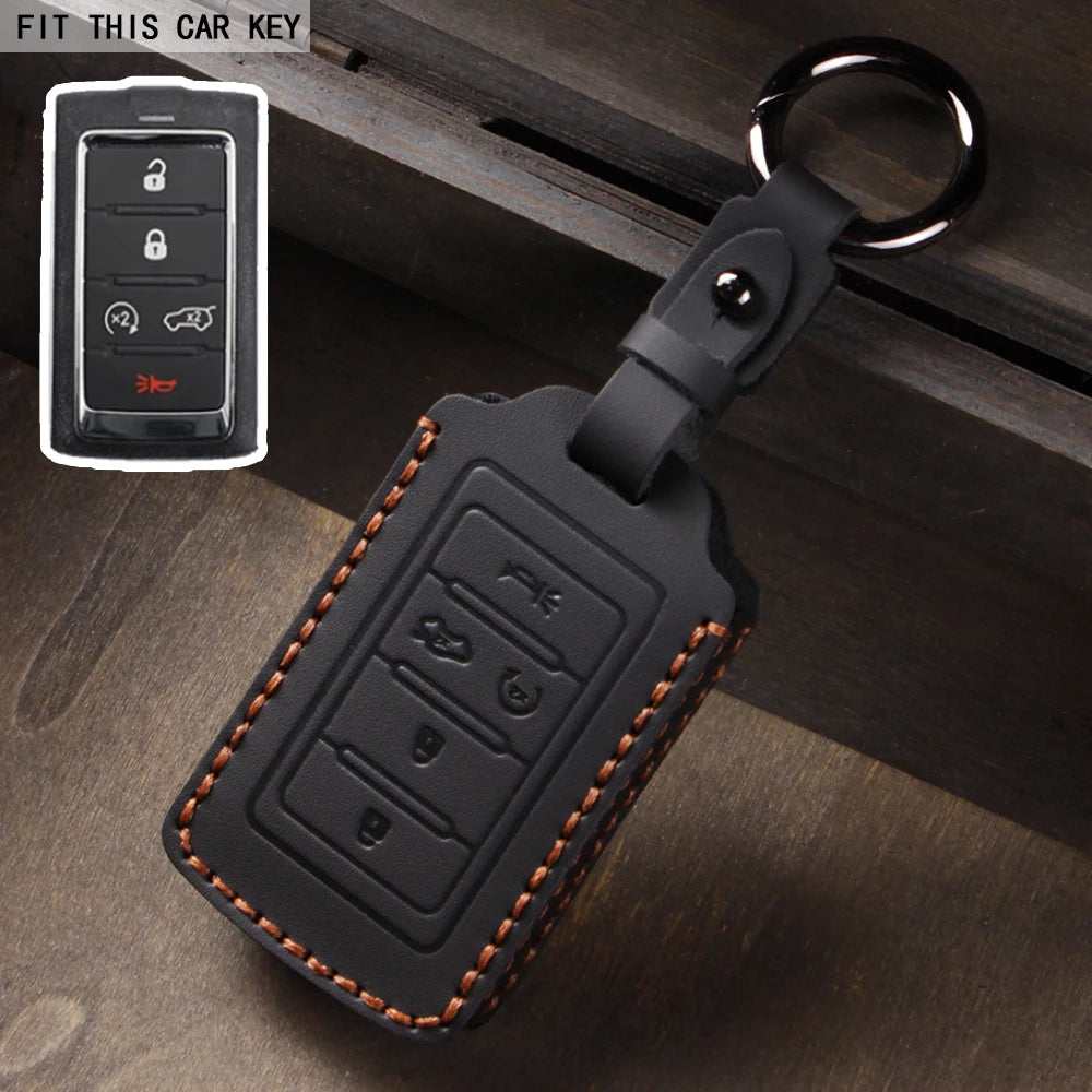 Leather Key Fob Cover for Dodge RAM 1500/2500 TRX, Jeep Grand Cherokee, Chrysler