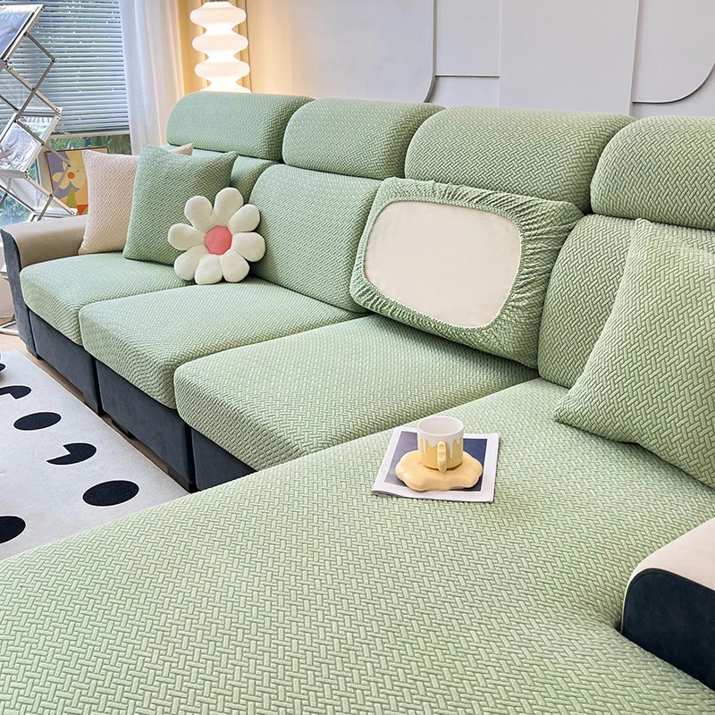 1pc Jacquard Sofa Slipcover Twill Pattern Elastic Sofa Covers Furniture Protector for Bedroom Office Living Room Home Decor