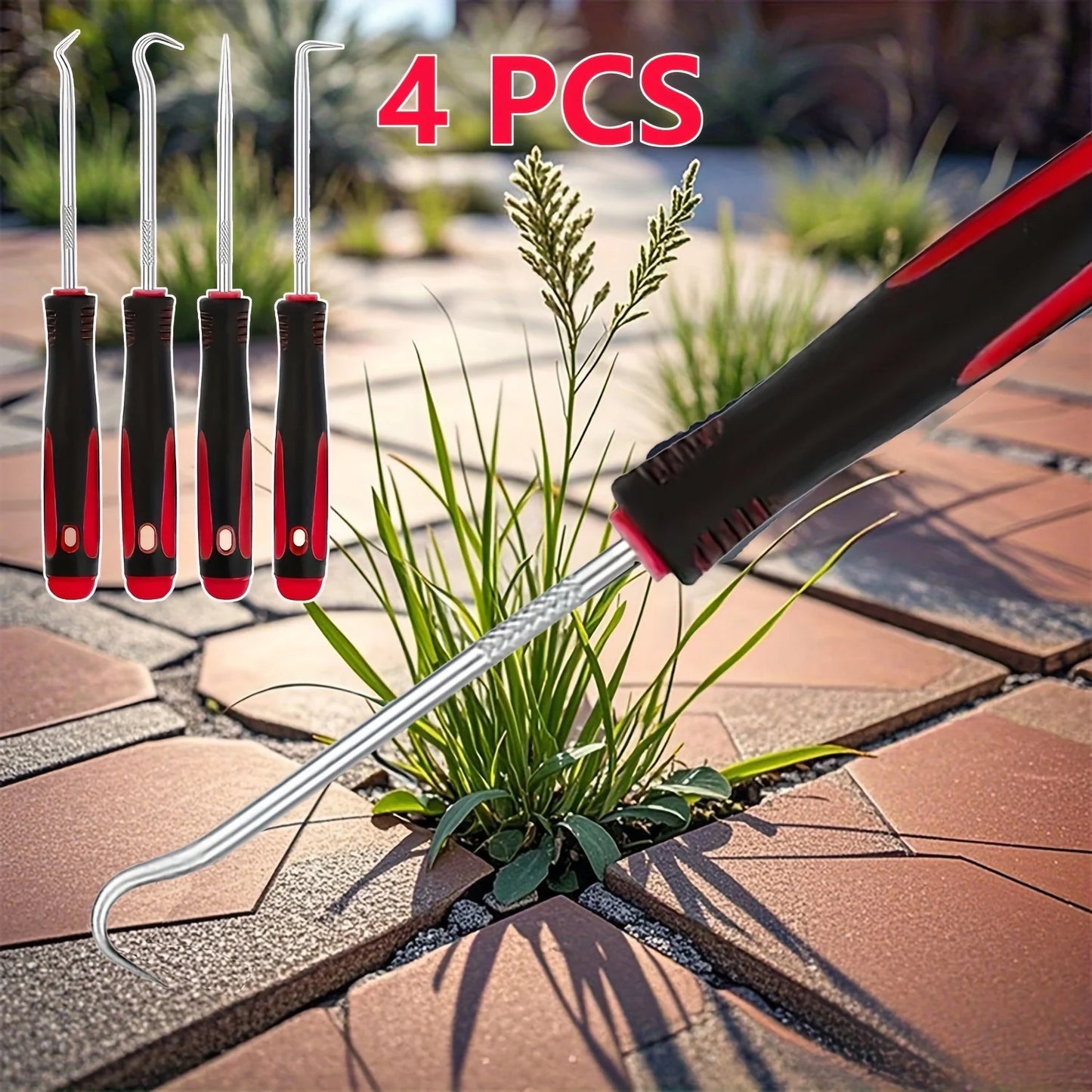 Metal garden weeding hooks for paving cracks and joints