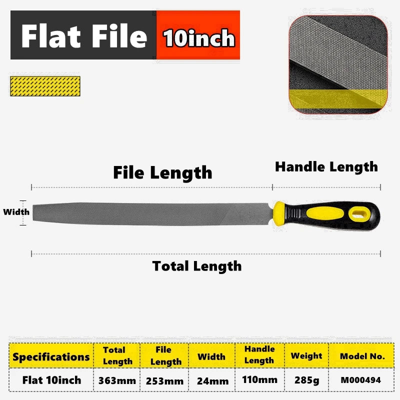 6/8/10 inch High Carbon Steel File, Files Tools for Metal Wood and Stone Trimming, Shaping, Bastard File with Uniform Teeth