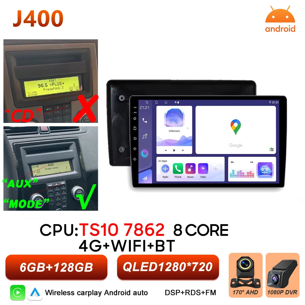 Car Stereo with Apple CarPlay & Android Auto, Compatible with Volvo C30 S40 V50 & C70