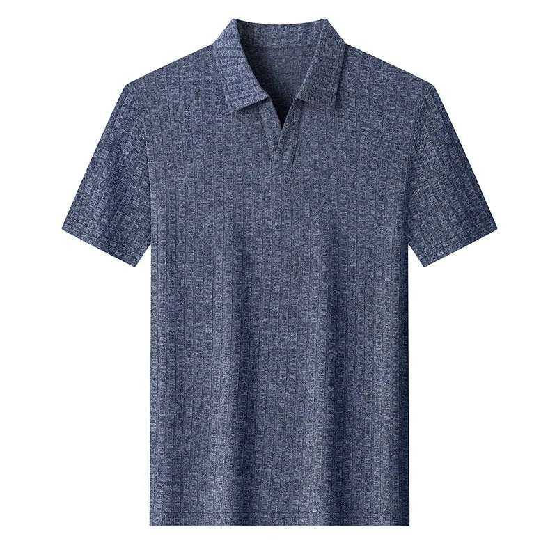 Men's Ribbed Stripe Polo - Soft Knit Short Sleeve, Business Casual