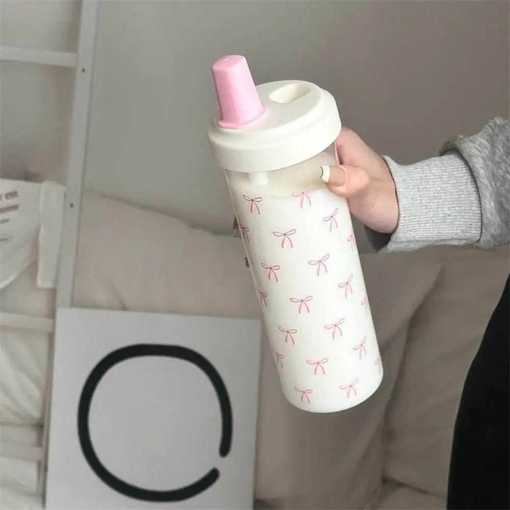 Cute Bowknot 500/700ml Water Bottles Juice Milk Plastic Cup with Lid Straw Bubble Tea Coffee Cups Large Capacity Drinkware