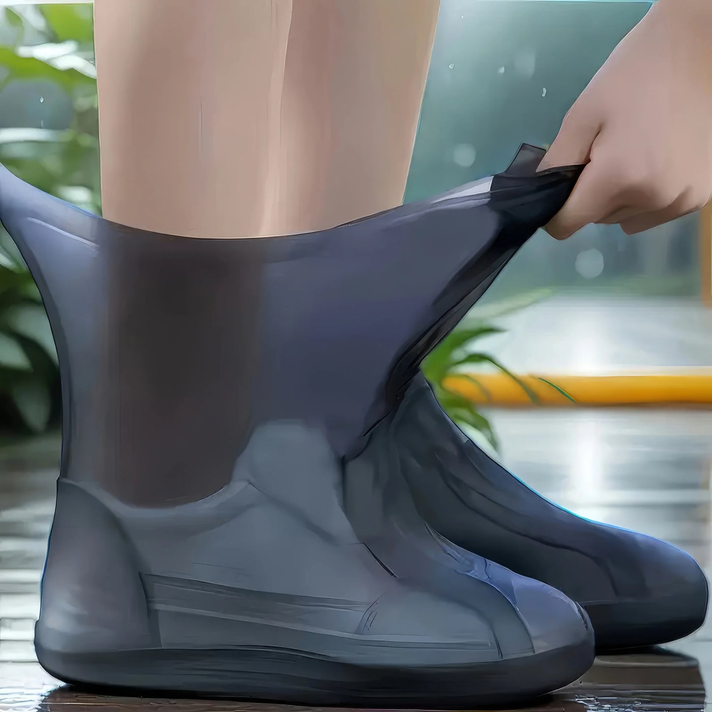 Black Latex Waterproof Shoe Covers - Heavy Duty Anti-Slip Rain Boots for Hiking, Cycling & Daily Use