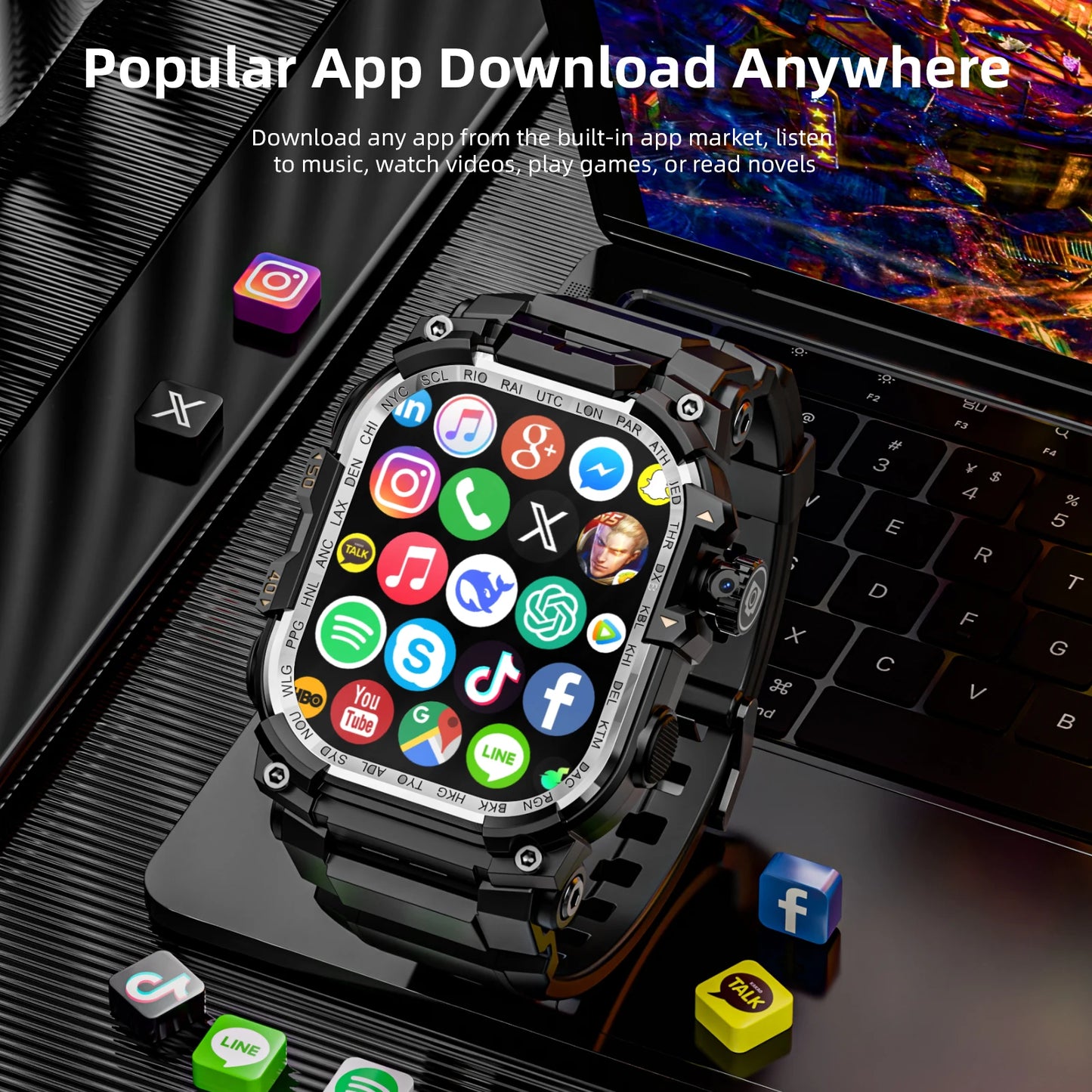 Q888 Smartwatch 4G 5G SIM Card Full Network Android OS GPS WiFi 2.06-inch Rotating Camera 32GB RAM 256GB Storage Latest Model