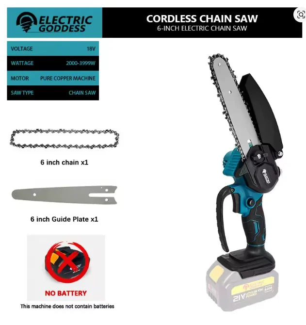 1700RPM 6 Inch Mini Li-Ion Electric Chainsaw One Hand Portable Electric Saw Fit 18V Makita Battery