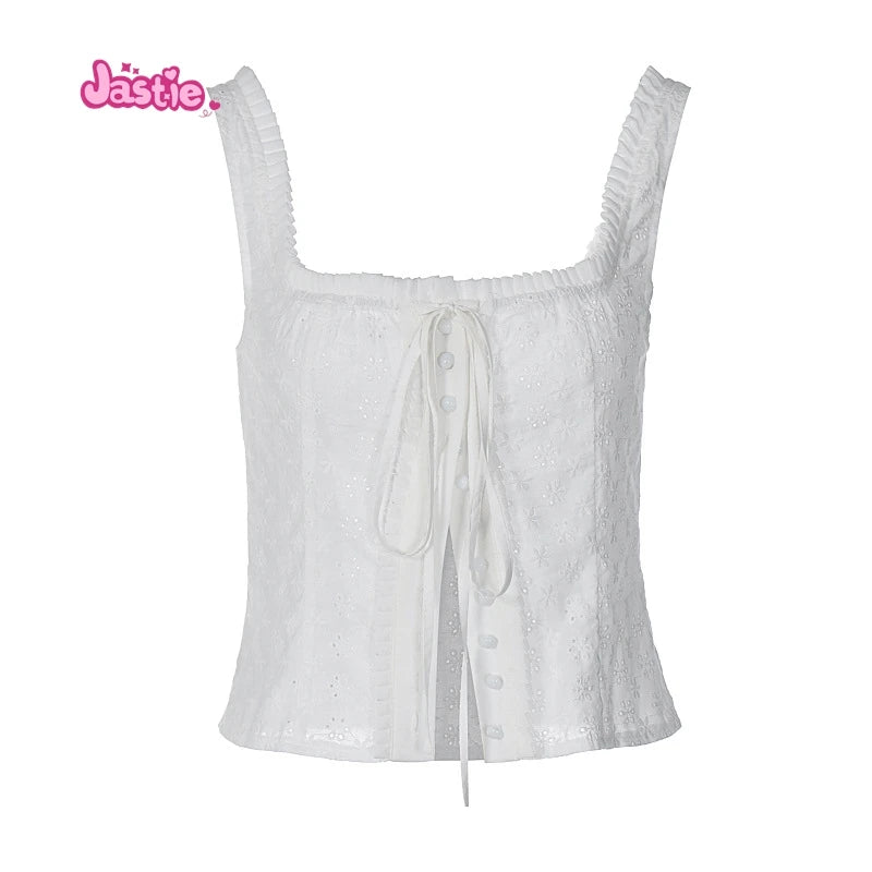 White Lace Tied Square Neck Summer T-shirts Chic Elegant Short Sleeve Tee Cotton Y2K Street Casual Bow Tie-up Top Women