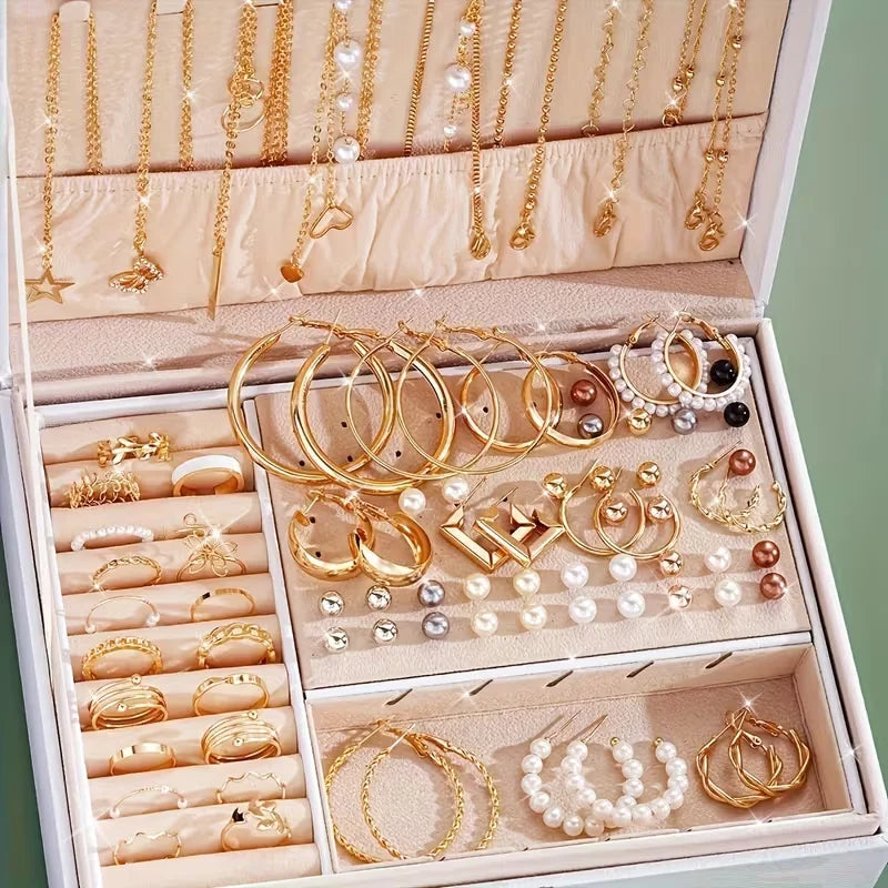 86-Piece Boho Jewelry Set – Pearl Earrings, Rings & More