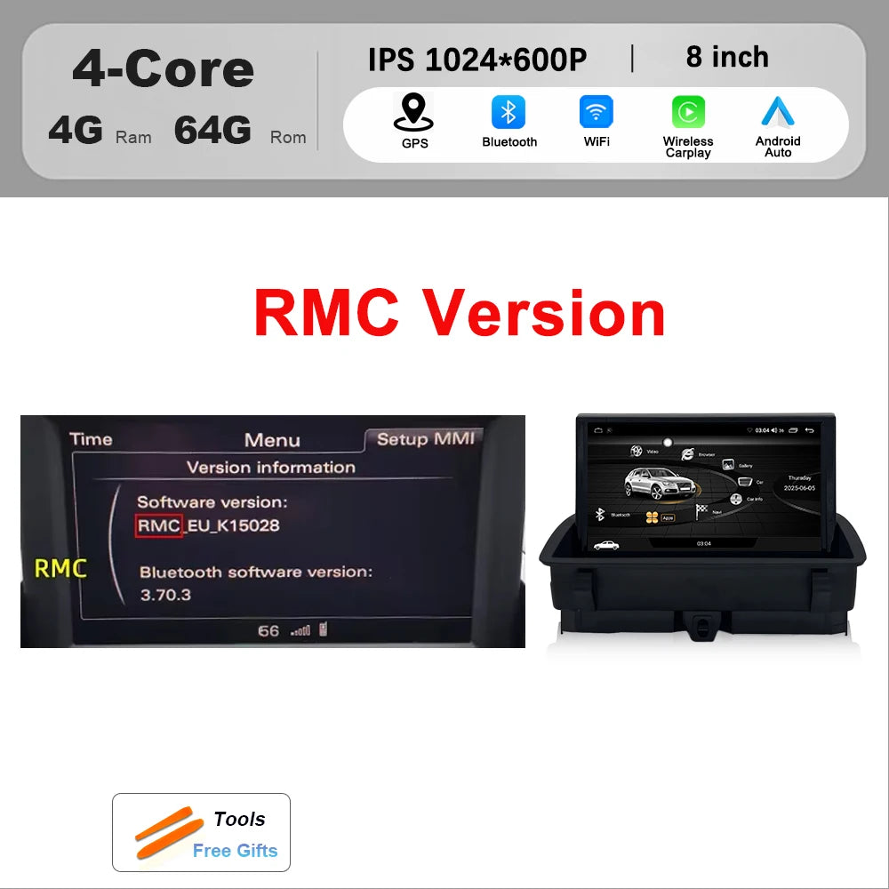 Wireless CarPlay Android 16 For Audi Q3 2011 - 2018 Car Multimedia Radio Navigation GPS WIFI Wired Auto DSP 8 inch Touch Screen