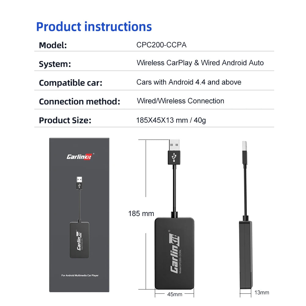 CarlinKit Wired & Wireless CarPlay Adapter — USB Android Auto Dongle with MirrorLink Support