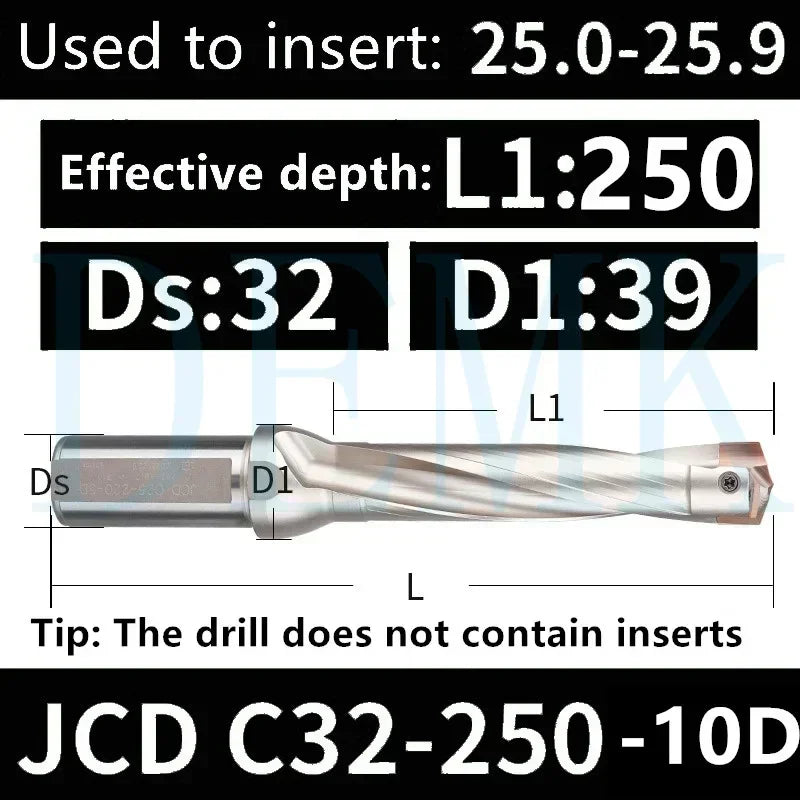 JCD Crown U-Drill Rod 10-25mm, Internal Cooling Indexable Drill