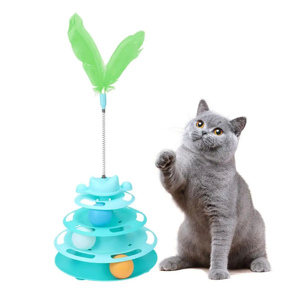 4-Layer Cat Track Toy with Feather Wand - Roller Turntable – photo 8